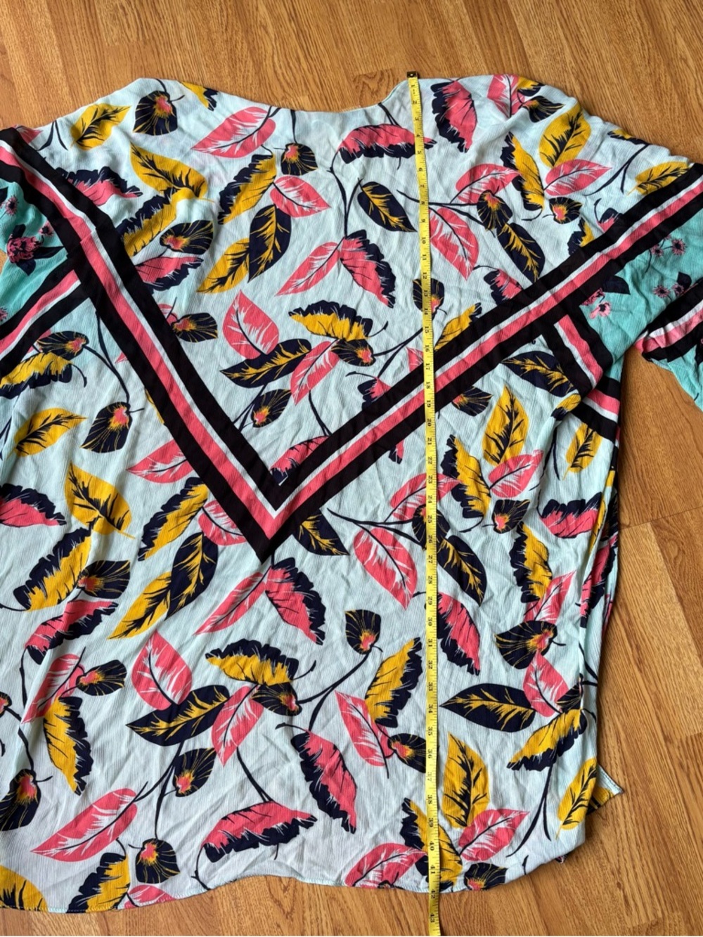 Express tropical leaf print kimono duster cardigan coverup summer bright OS - Picture 7 of 9
